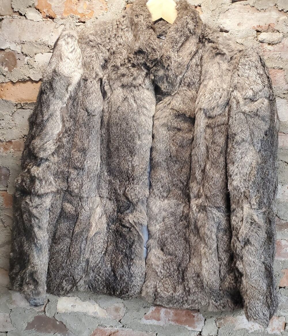 Womens Genuine Rabbit Fur Coat S Natural Gray Warm Winter Luxury Jacket Vintage